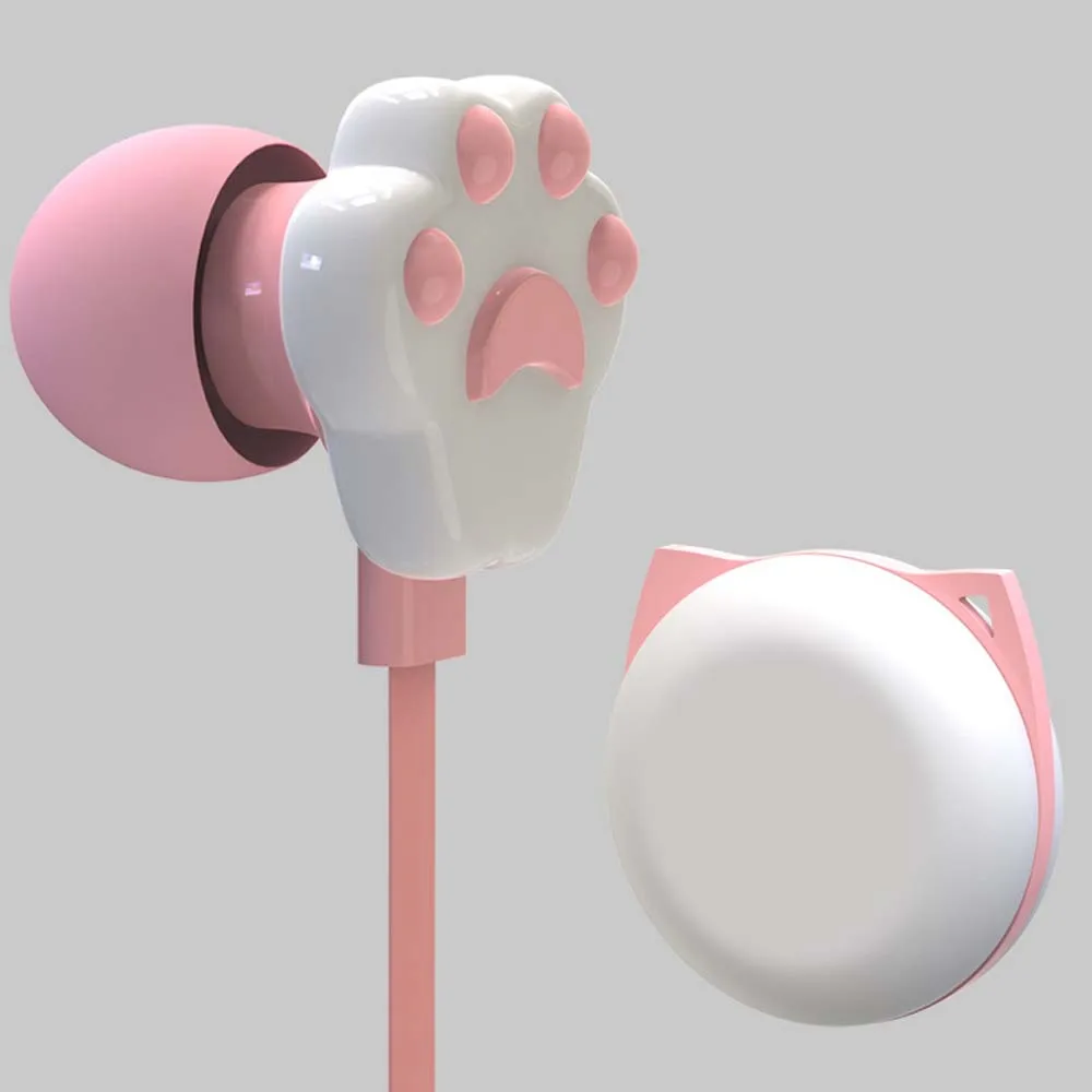 Childs Gifts Cat Paw Sport Earphones with Earphones Case Microphone 3.5mm Bass sound With Mic Wired Headset Earphones In-Ear
