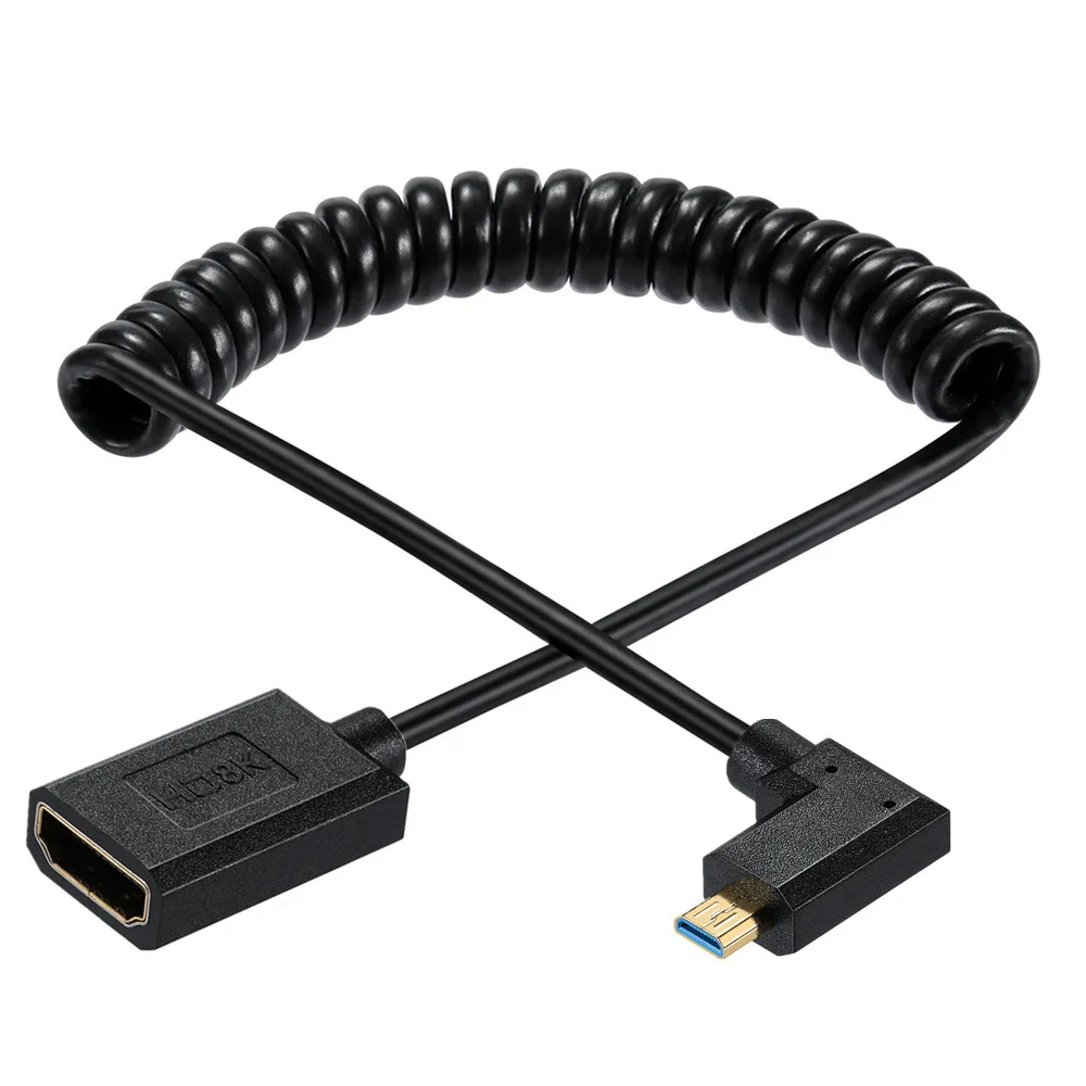 8K60Hz Micro Hdmi To Hdmi Female Spring  Slim/Thin HDMI coiled Cable Thin Flexible Cable OD4.0 Micro Camera Flat-panel TV Cable