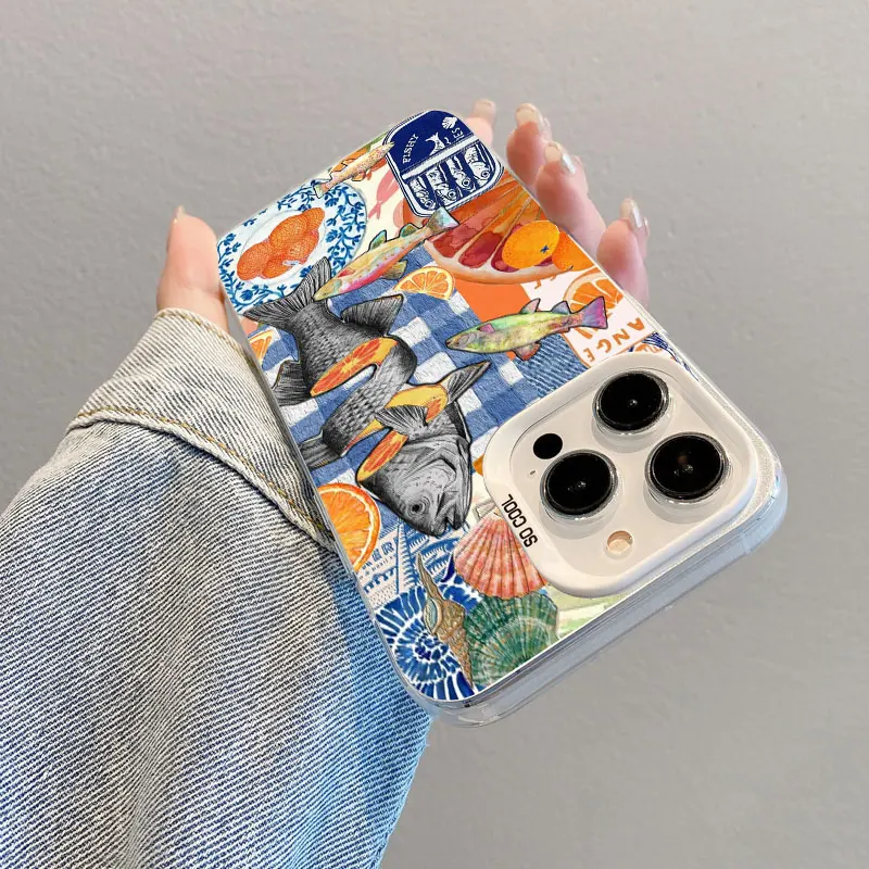 

European Fresh Sardines Crab Laser Phone Case For IPhone 13 12 Mini 11 Pro Max 17 16 15 14 Pro Max Plus 17 Air Shockproof Covers