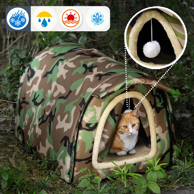 

Winter Warm Outdoor Cat Shelter Cold Resistant Enclosed Pet House with Removable Pad and Fixing Straps for Stray Animal Rescue