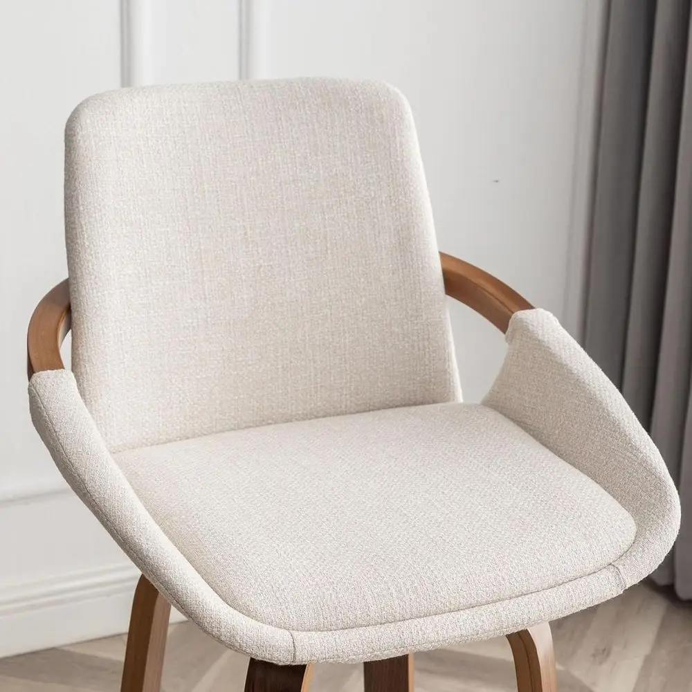 カウンターハイトバースツール2脚セット ミッドセンチュリーモダン レトロバーチェア チャコールベージュ リネン風ファブリック張り ウォールナット材