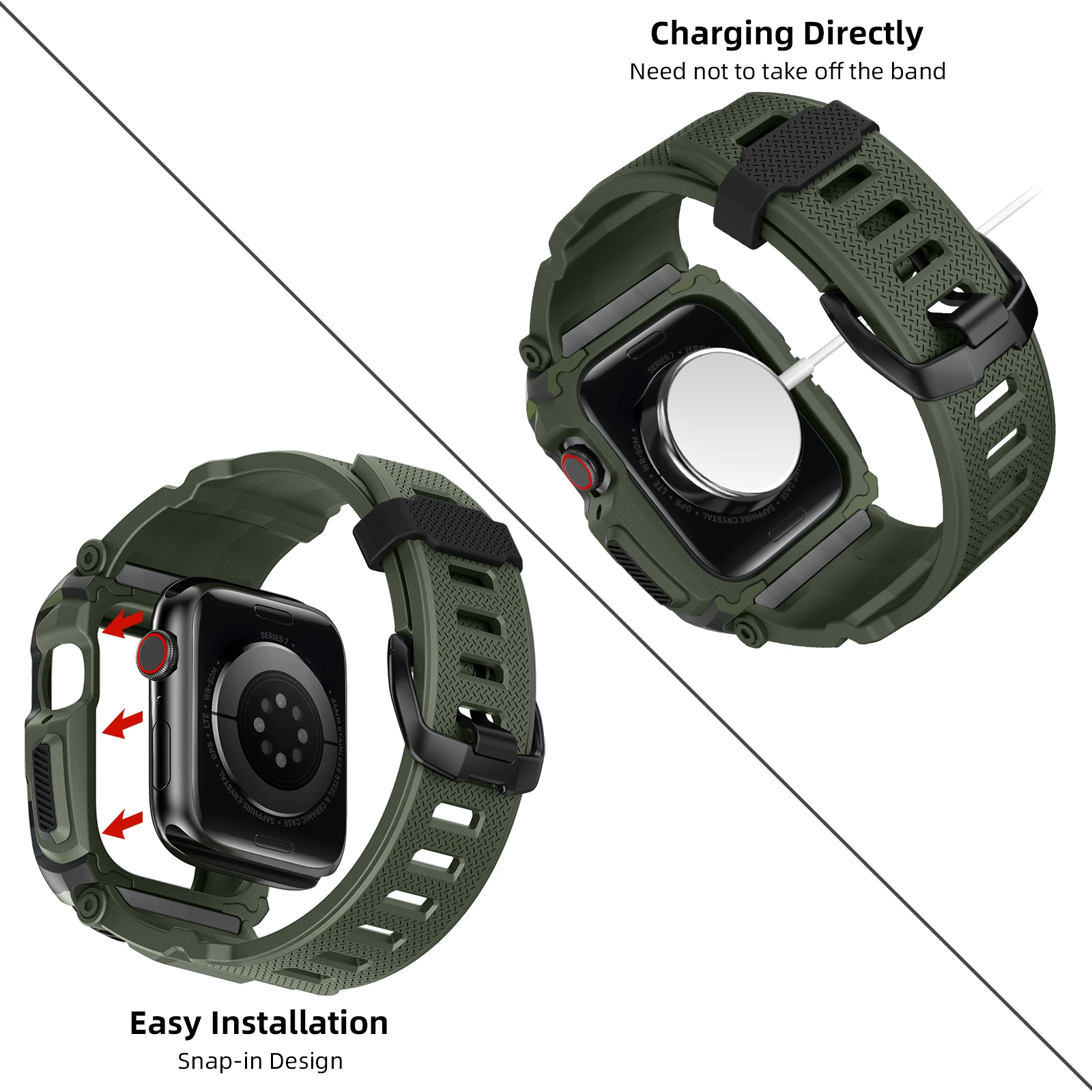 Army Camouflage Sport Case for Apple Watch Band 45mm 42 44mm Waterproof Drop-Resistant Integrated Strap for Iwatch 9 8 7 SE 6 5