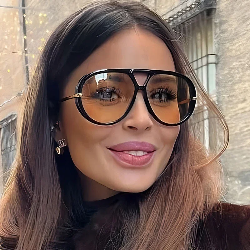 

Oversized Oval Punk Pilot Sunglasses Women Big 2025 Luxury Brand Vintage Metal Frame Sun Glasses for Ladies UV400 Shield Eyewear
