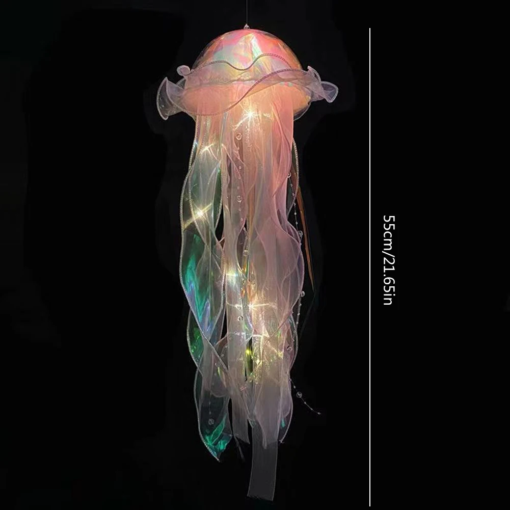 Jellyfish Bedroom Light Lamp Button Battery Hanging Ceiling Lantern Realistic with Ribbon&Bead for Children Bedroom