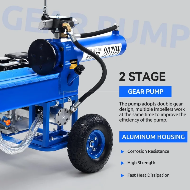 

(UUX)Log Splitter, Portable Gas Log Splitters, 20 Ton Auto Return Ram System with 209CC Engine and Dual-Gear Hydraulic UZ