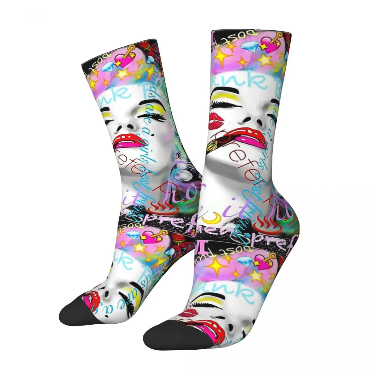 Marilyn Monroe With Graffiti Graffiti Art Unisex Winter Socks Hip Hop Fun printing Socks Street Style Crazy Sock