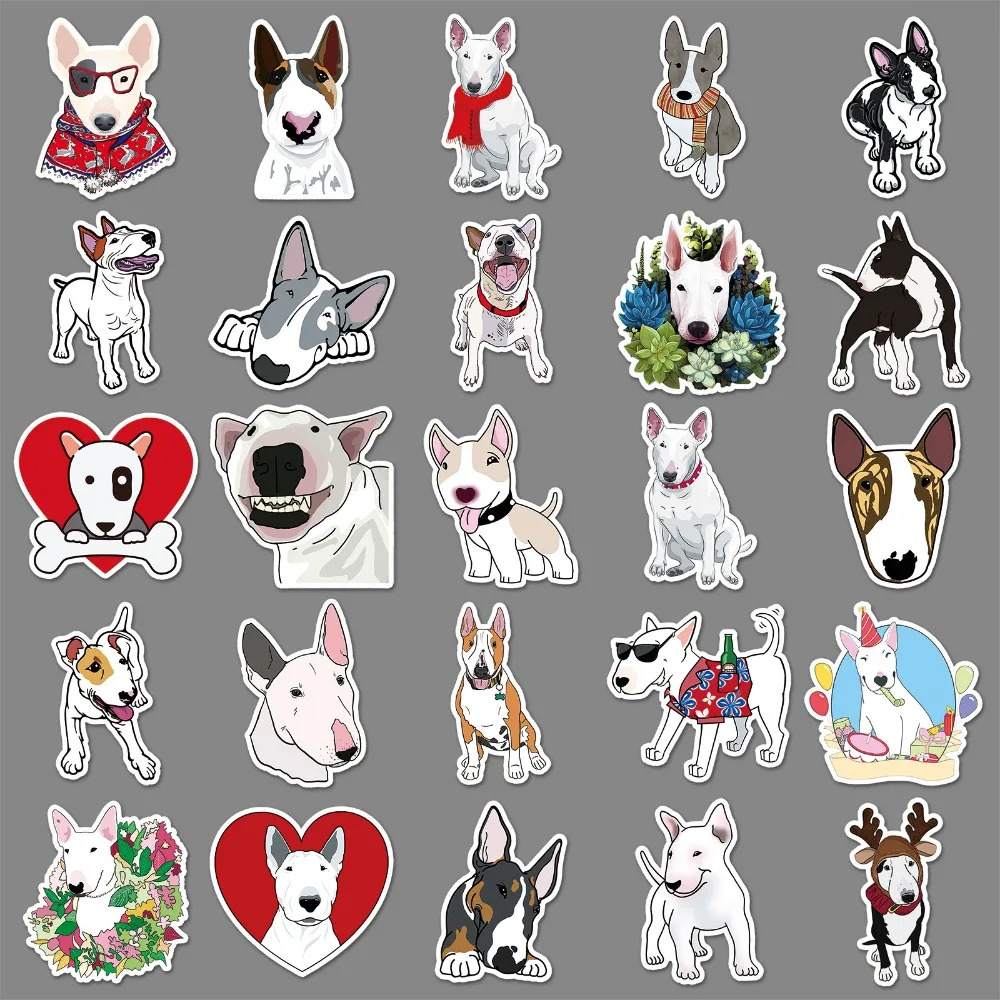 10/50pcs Kawaii White Bull Terrier Dog Funny Animal Meme Stickers Cute Decals Decor DIY Skateboard Scrapbook Laptop Car Kids Toy