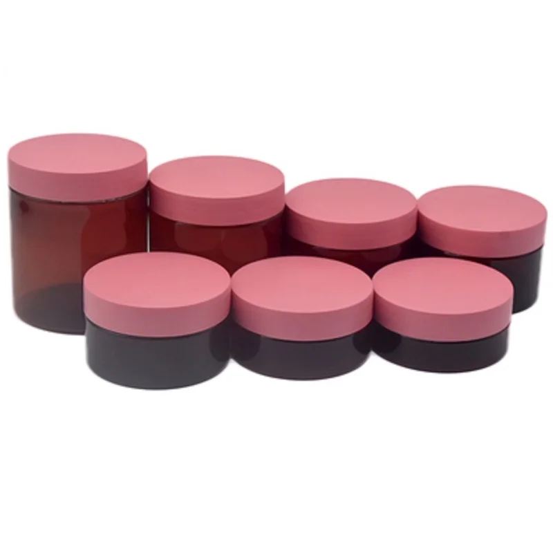 

24pcs Empty Plastic Wide Mouth Bottle Clear Brown Cream Jar Pink Lid 50ml 80ml 100ml 120ml 150ml 200ml 250ml Cosmetic Containers