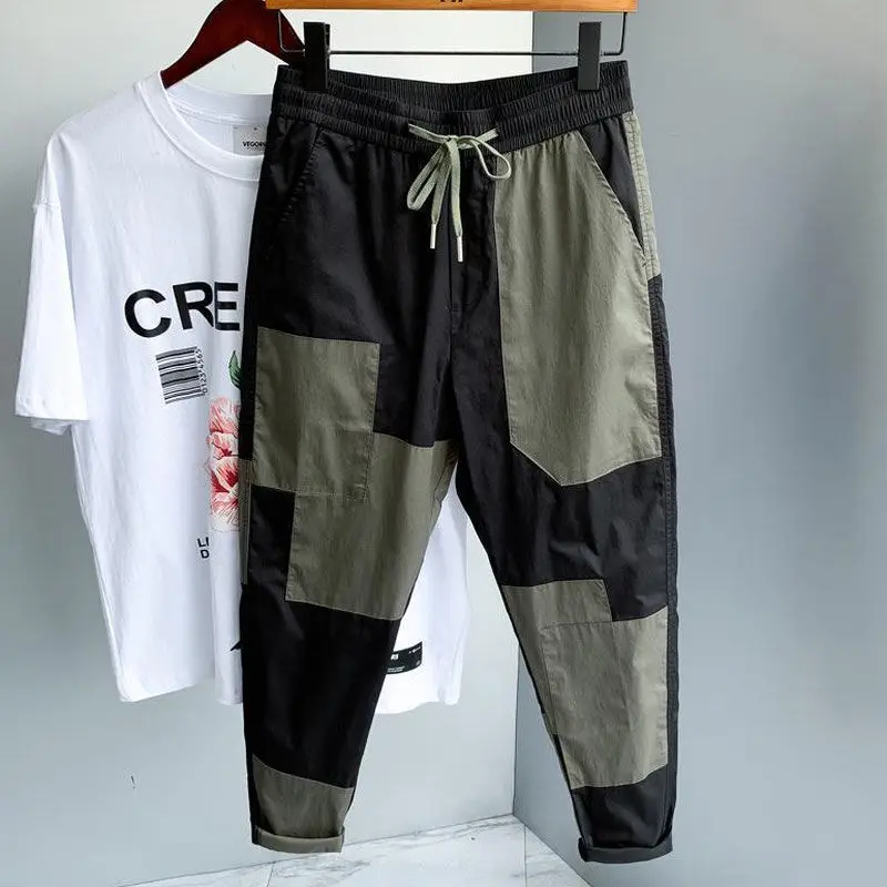 Japanese and Korean Style Trendy Workwear Men's Fashion Brand Loose Straight Leg Casual Pants Spliced Thin Harem Pants