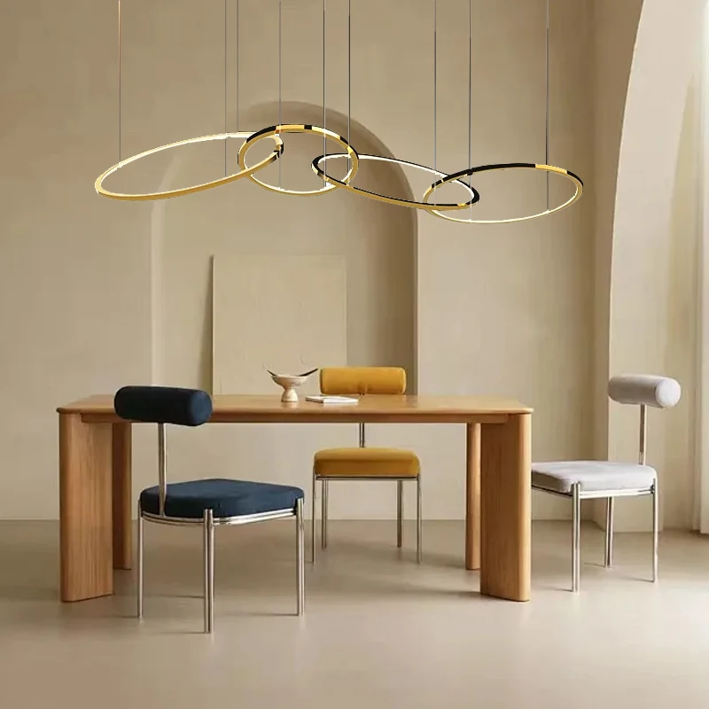

Modern MInimalist Room Decoration Long Round Dining Room Table Deco Hanging Lamps Gold Art Decor Chandeliers Lustre 2025