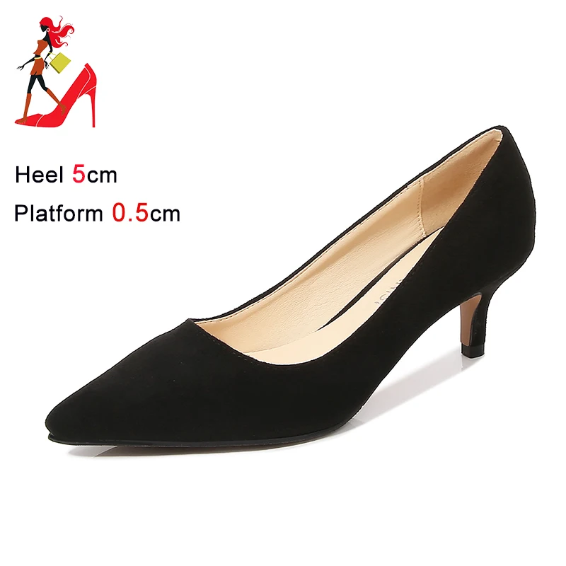 Low Heel Pumps Daily Office Women Shoes 5CM Spike Heels Women 5cm High Heels Pointed Toe Kitten Female Suede Stiletto Plus Size