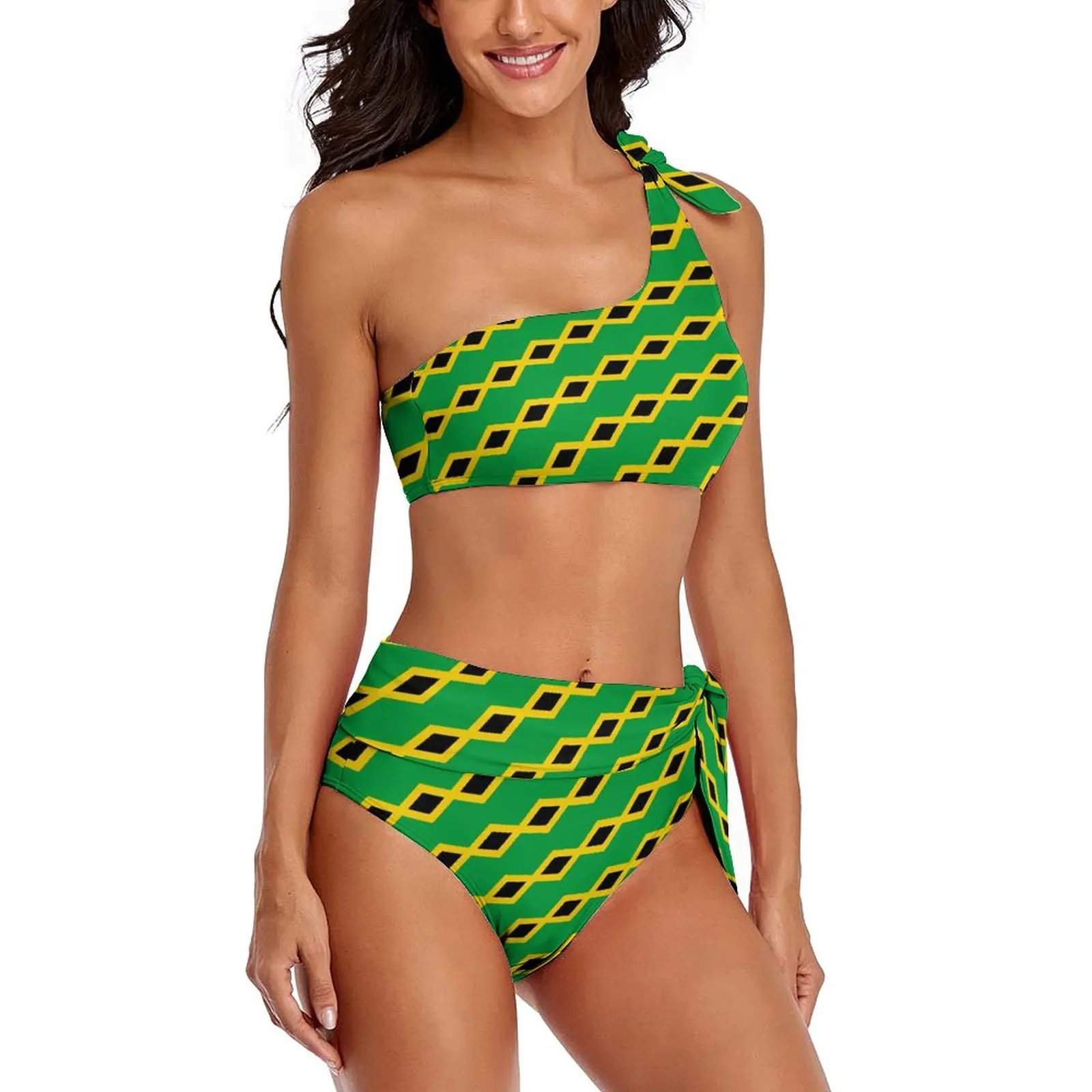 Sexy giamaica Flag Green Bikini Set Sport Fan Classic Bikini costume da bagno a vita alta costumi da bagno Fitness Design costumi da bagno