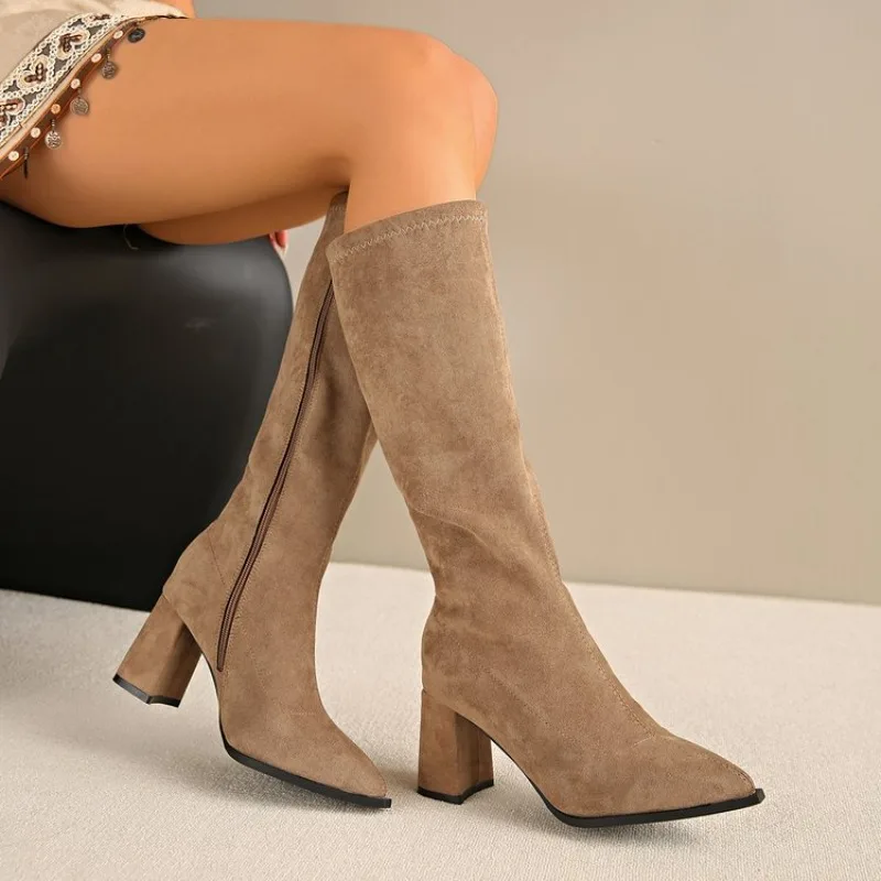 Sexy High Heels Women's Long Boots Fashion Elegant Suede Shoes 2026 Pumps Party Winter Boots New Suede Knee High Boots Mujer image 5