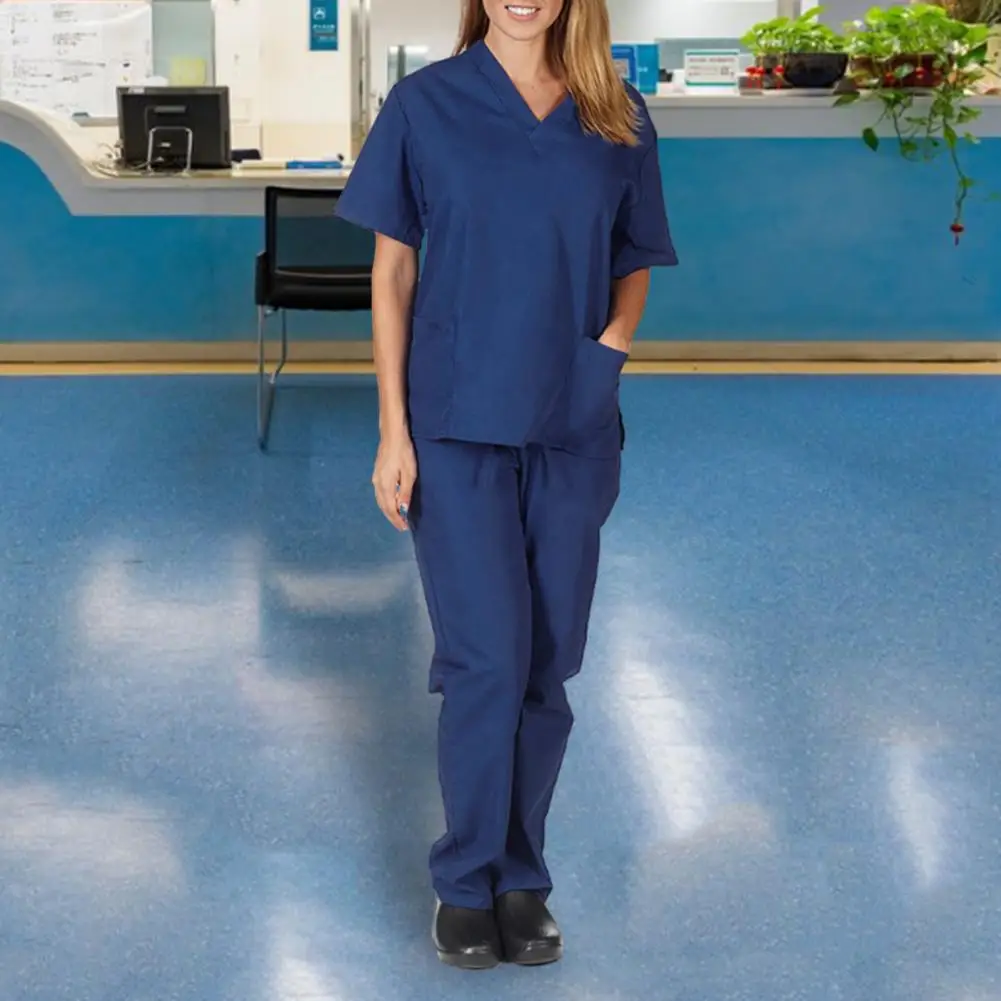 Nurse Uniform Medical Suit V-neck Nursing Uniform Salon Spa Pet Grooming Institution Work Clothes Solid Color Short Sleeve Tops