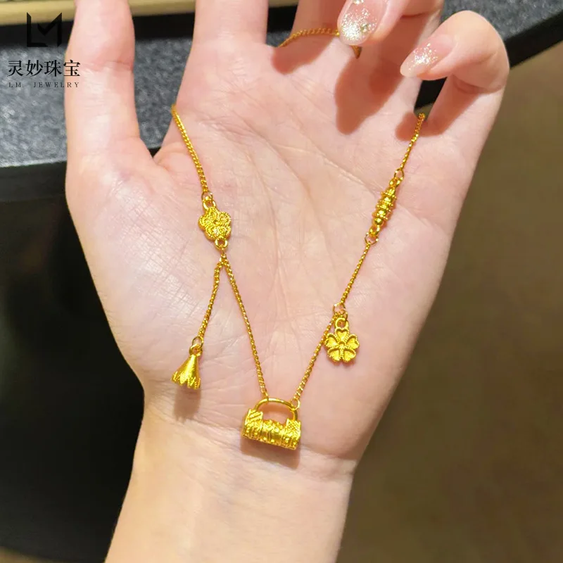 

Позолоченное колье-чокер с филигранной цветочной подвеской-замком, фруктовыми шармами, четырехлистным клевером и кисточкой, подарок для девушки, на удачу и благополучие