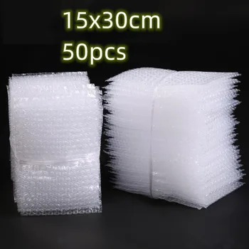 주얼리용 플라스틱 랩 봉투, 흰색 포장 가방, 투명 충격 방지 포장 우편 가방, 큰 버블 우편물, 15x30m, 50 개