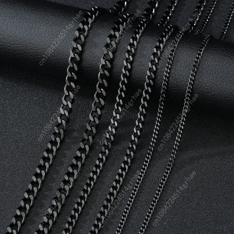 Podstawowe punkowe naszyjniki ze stali nierdzewnej 3,5,7 mm typu curb cuban dla mężczyzn i kobiet, czarno-złote łańcuszki, chokery, solidna biżuteria metalowa.