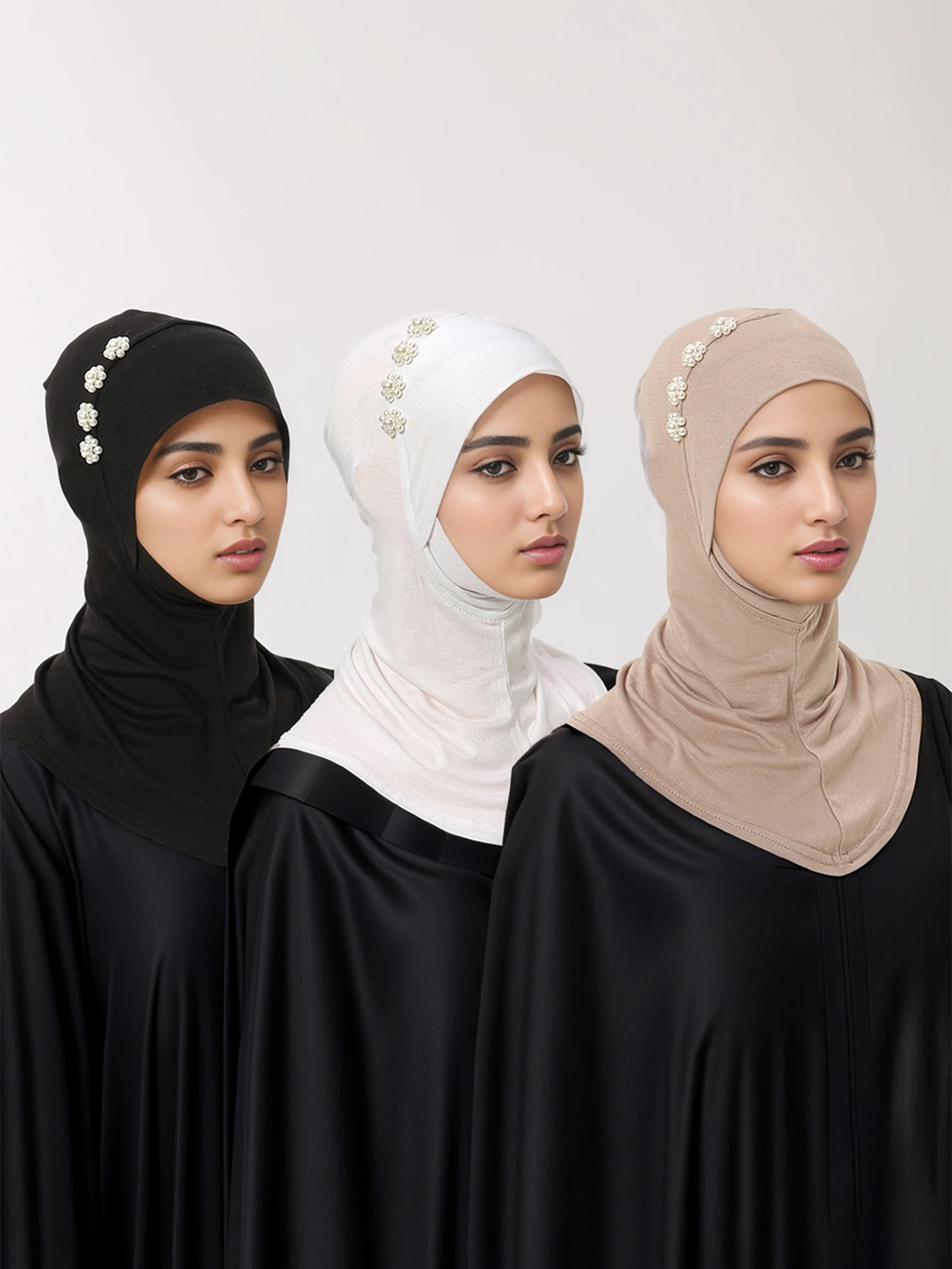 

3pairs/Set Folral Modal Muslim Headband Elastic Beeding Hijab Undercap Solid Color Bonnet Big Size Instant Cap Turban