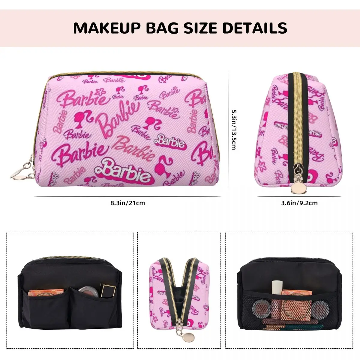 Barbie Pink Makeup Bags Trend Large Capacity Cosmetic Bags Merch Woman Zipper Beauty Toiletry