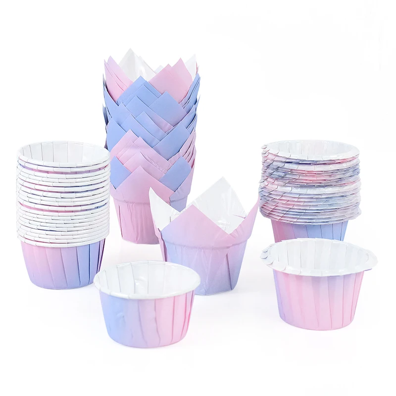 30/10pcs Gradient Cake Cups Mold Pink Blue Cupcake Wrappers Muffin Liners Baking Molds Party Decor DIY Baking Dessert Supplies