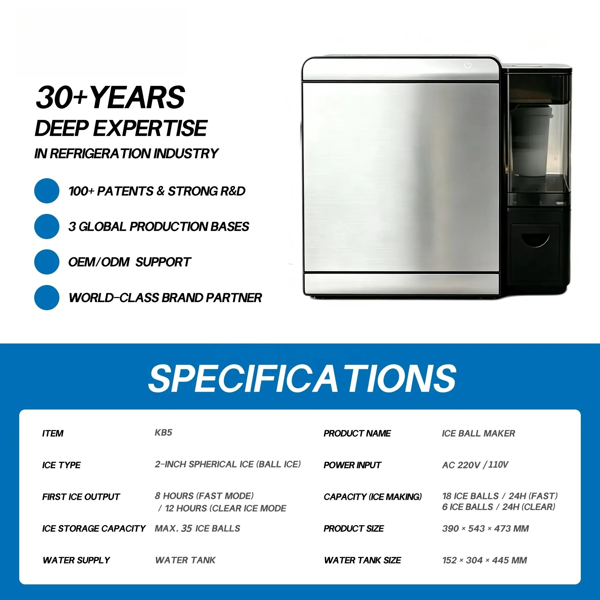 Ball Ice Maker with Filter Portable Clear Ice Machine Water Purification Function 2 Modes for Home Kitchen Slow Melt Technology