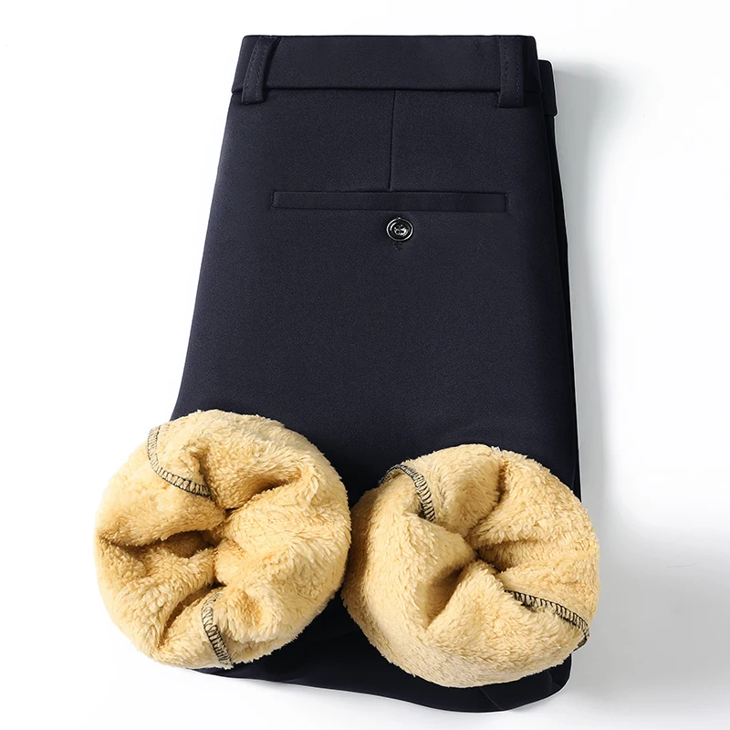 Vielseitige, kältebeständige Herrenhose mit dickem Plüschfutter, Stretch-Gürtelkompatibilität, für verschiedene Anlässe geeignet, lange Hose. – Detail 5