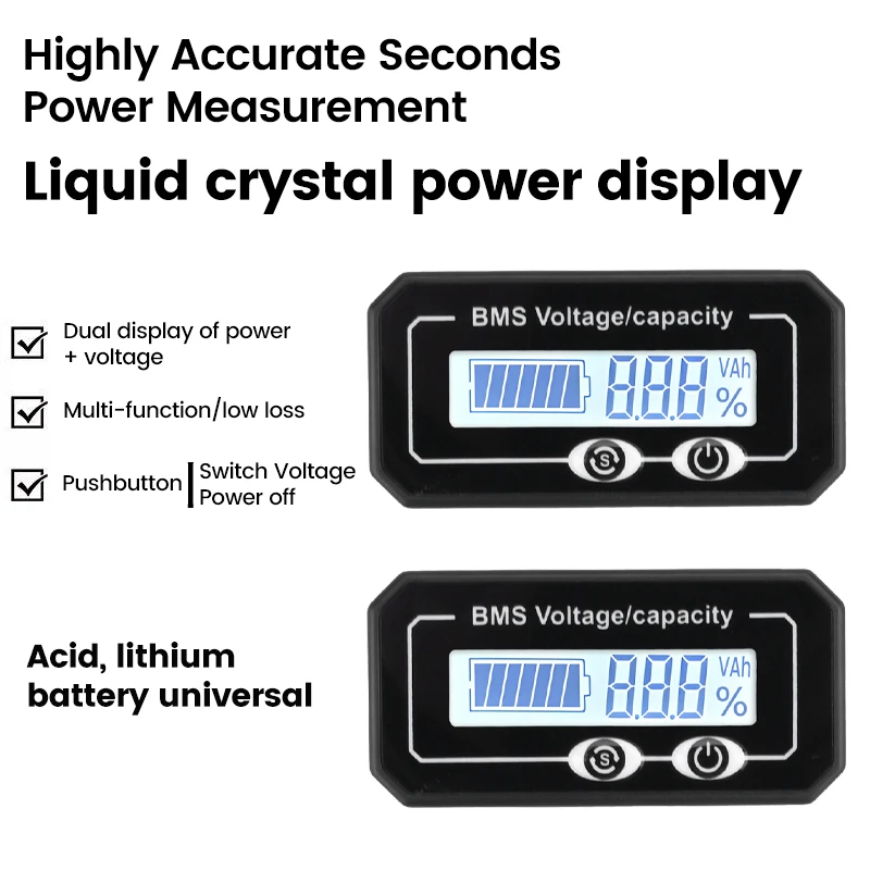 Acid Battery Lithium LCD Digital Display Voltage Power Tester lead-acid Battery Capacity Monitor Voltmeter Percentage Indicator