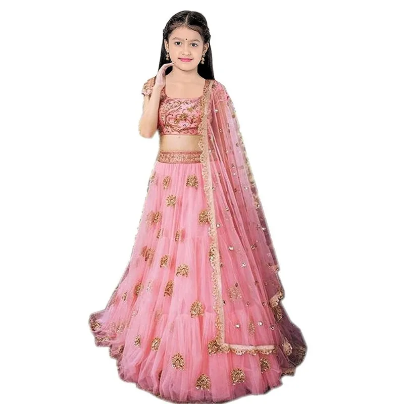 

Ethnic Wear Kids Dress Girls Pink Lehenga Choli Indian Festive Wear Set