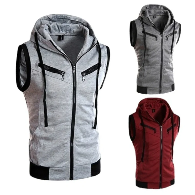 

2023 New Men's Hooded Zipper Pocket Sleeveless Vest Coat Hoodie with a Zipper Clothes for Men