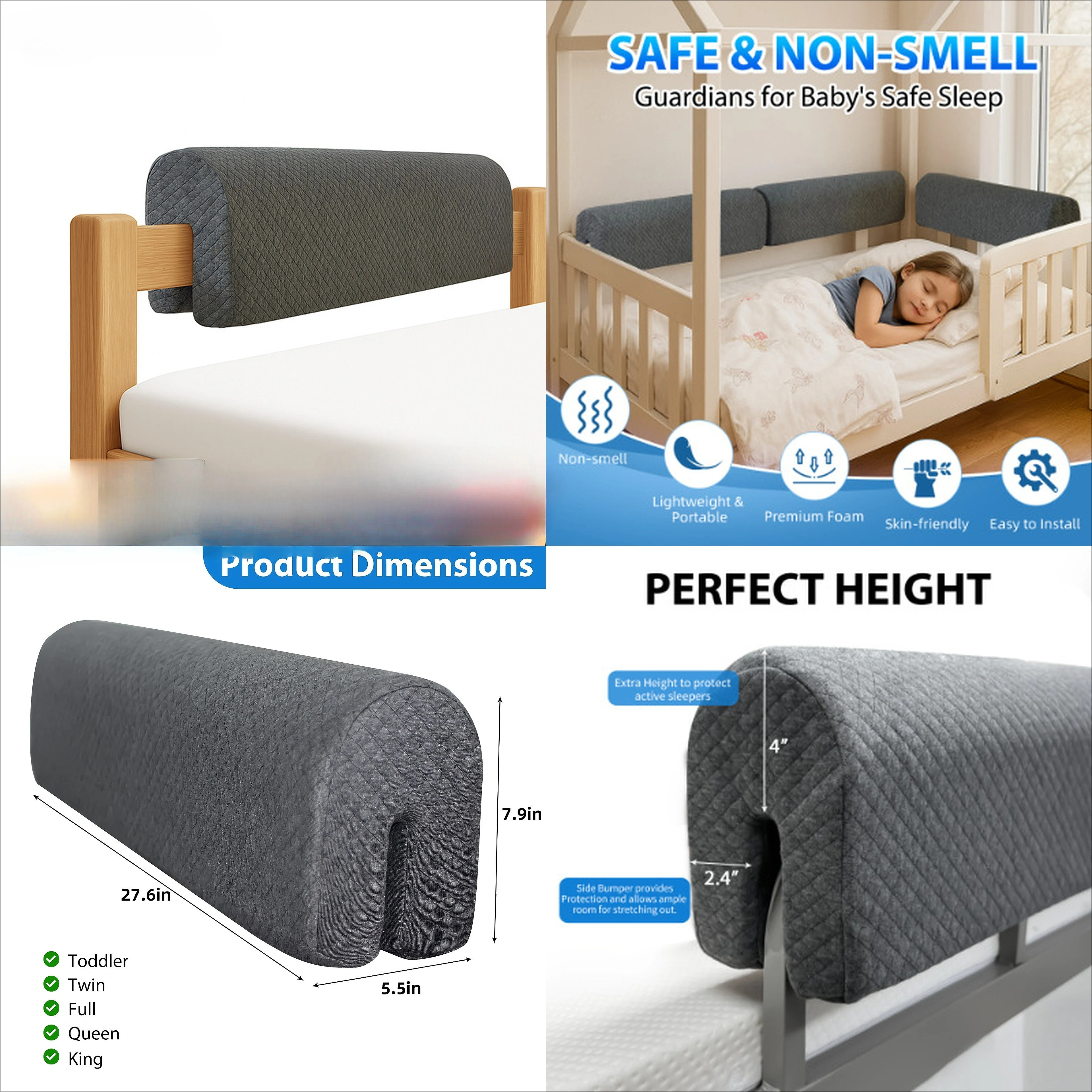 Detachable High Density Sponge Baby Bed Rail Guard Thick Dormitory Student Anti-Fall Headboard Cushion