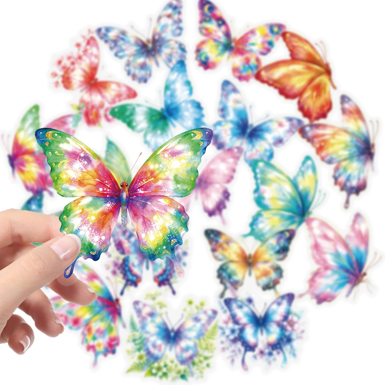 50Pcs Clear PET Butterfly Stickers Watercolor Insect Decals Waterproof Scrapbook Junk Journal Resin Craft Fairycore Girl Gift