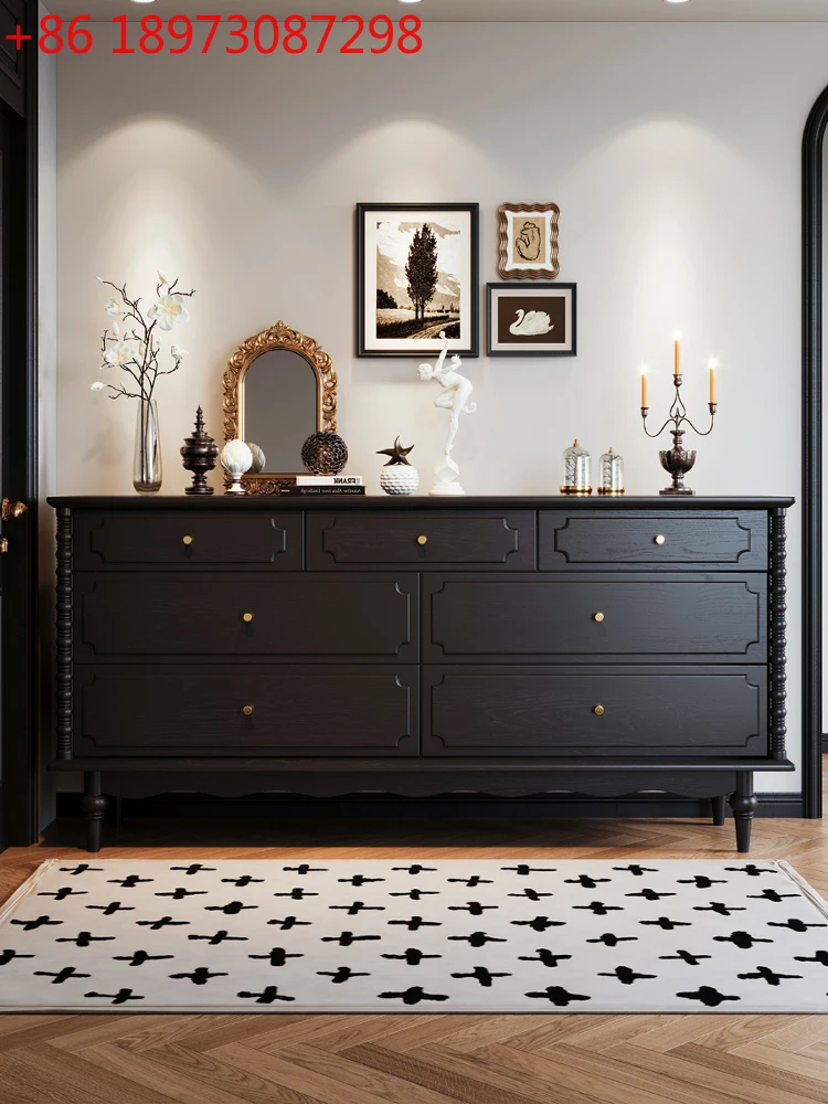 

Комод из цельного дерева во французском стиле ретро у стены, встроенный шкаф для хранения, черный свет, роскошный высококачественный шкаф с выдвижным ящиком