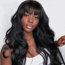 12A Body Wave Wig With Bangs 100% Human Hair Wigs For Women Humain Full Machine Made With Bangs Peruvian Body Wave Wigs On Sale