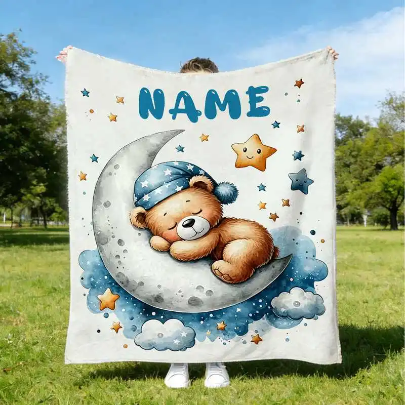 Custom Digital-Print Blanket – Personalized Bear-Pattern Blanket – Gift Blanket – Animal-Themed Blanket – Bear-Shaped Blanket –