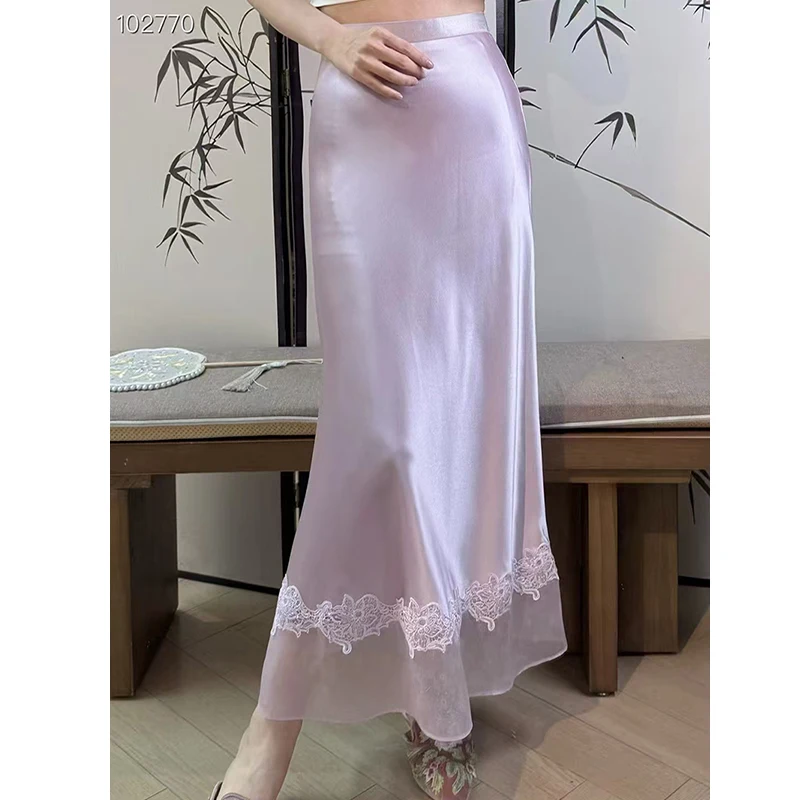 

High Quality Summer New Exclusive Design Acetate Fabric Spliced Lace Flower Fashionable And Elegant Women's Half Skirt S-XL
