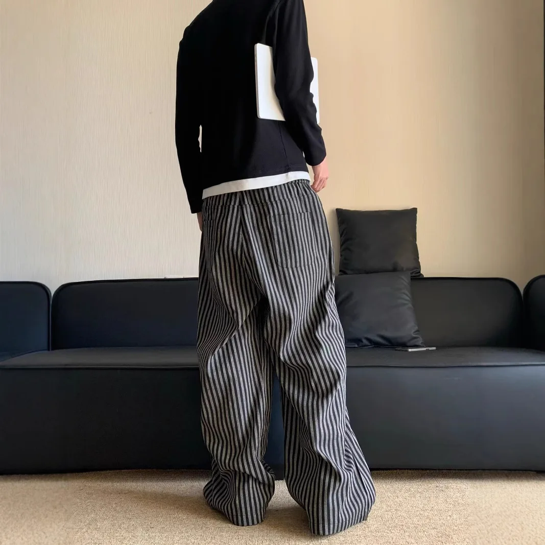 Straight-leg Pants Floor-dragging Pants Vintage Lazy Relaxed Loose Vertical Stripes Man Woman Casual Loose All-matching