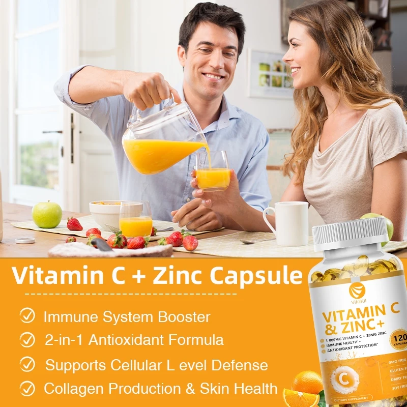 Vitamin C 1000mg with Zinc 20mg 120 Capsules Vitamin Dietery Supplement | Non-GMO & Gluten Free Vegan