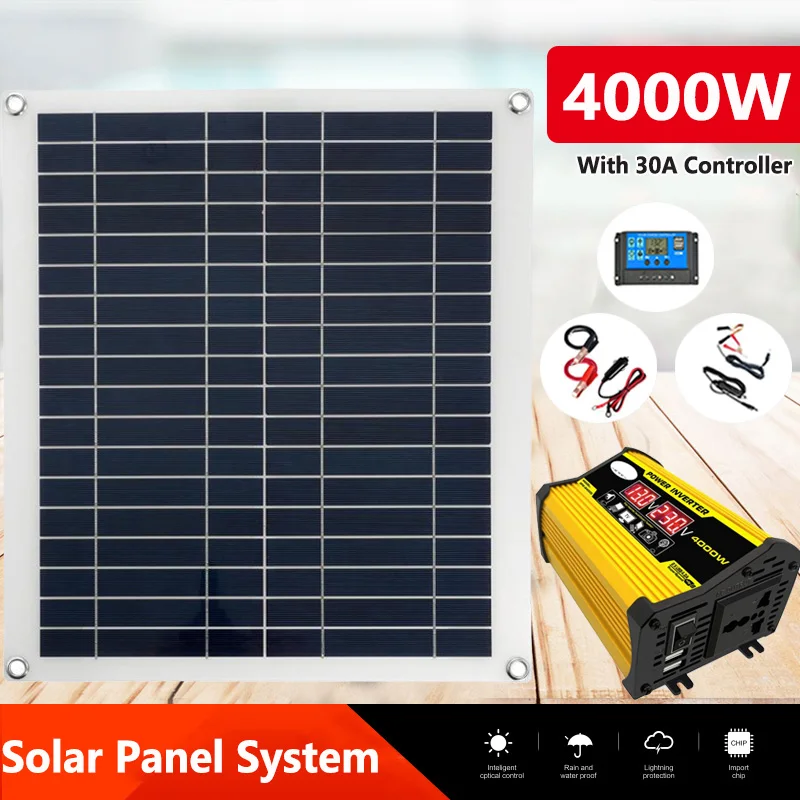 110V/220V Solar Power System 25W Solar Panel+30A Controller+4000W 12V 220V Modified Sine Wave Inverter Kit Power Generation Kit