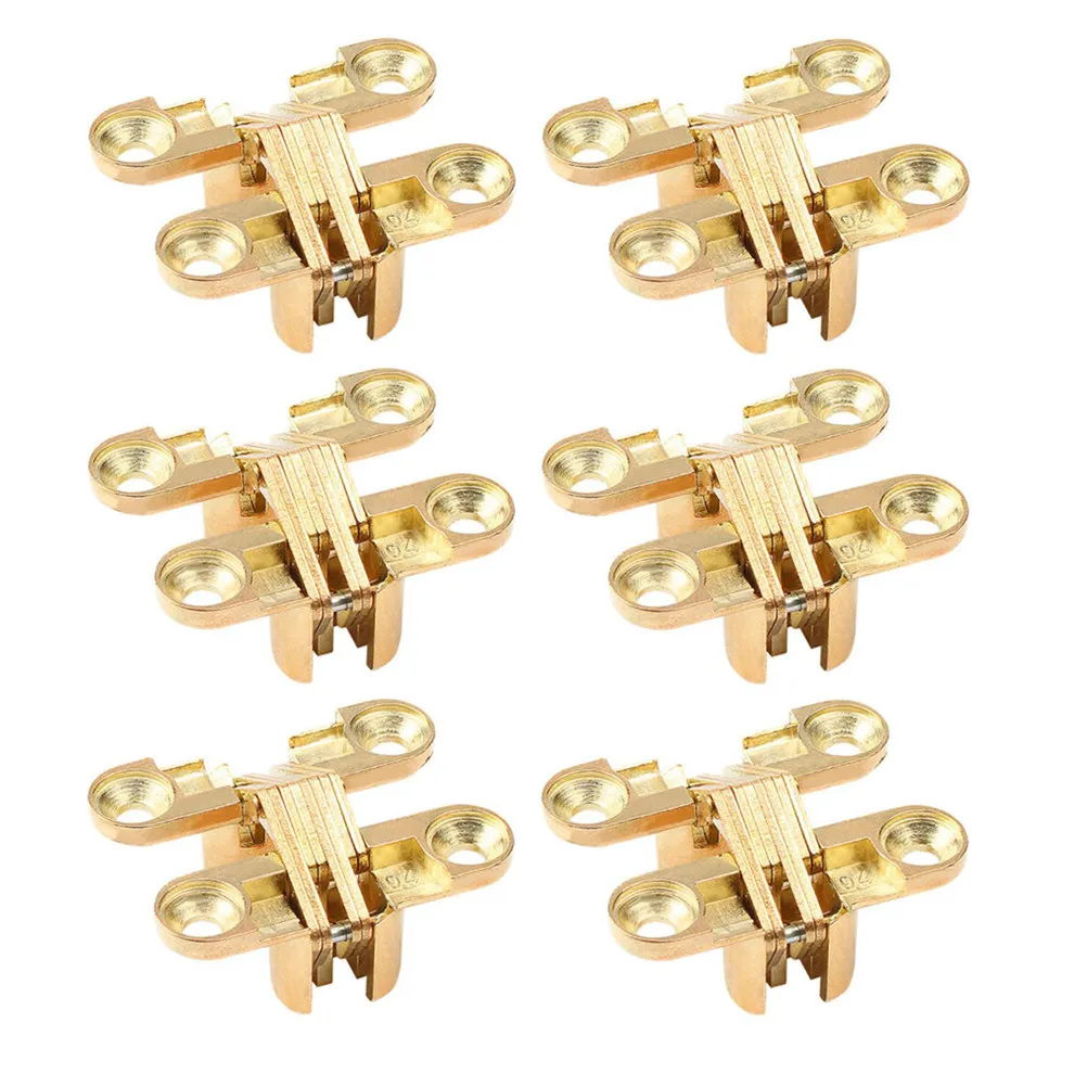 6Pcs Gold Hidden Hinge Zinc Alloy Folding Table Shelf Cabinet Door Flap Hinge Furniture Hardware Elegant Quiet Long Service Life