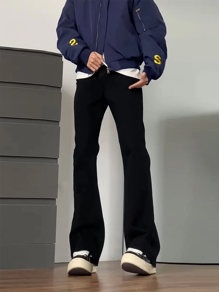 Bla Fce Lined Straight Leg Men's Jeans High Street Sle Autumn Winter Lengthening Legs Effect Slim Fit Bootcut Pants