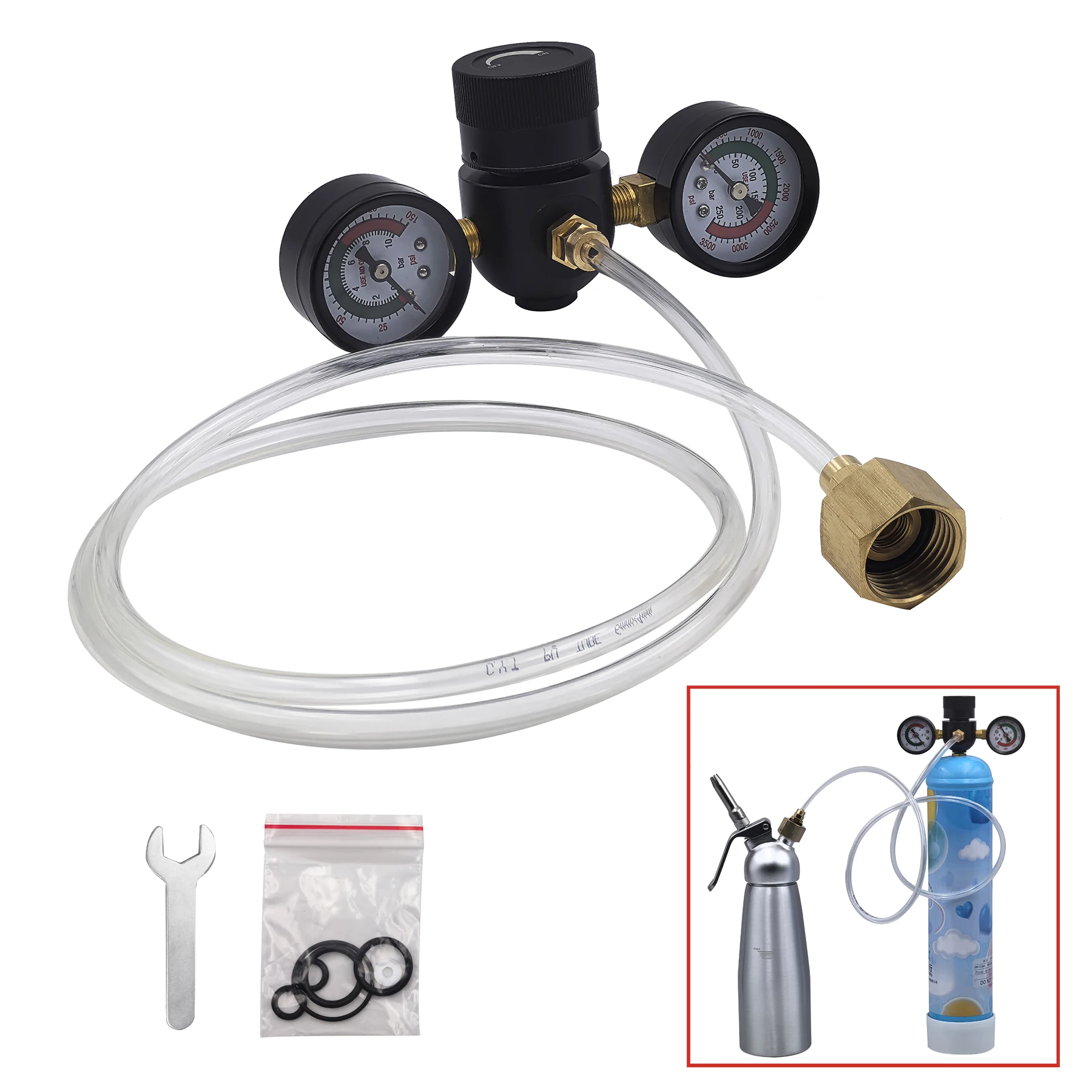 precision-pressure-regulator-of-whipped-cream-dispenser-output-0~9bar-130psi-adjustable-nitrous-oxide-charging-adapter