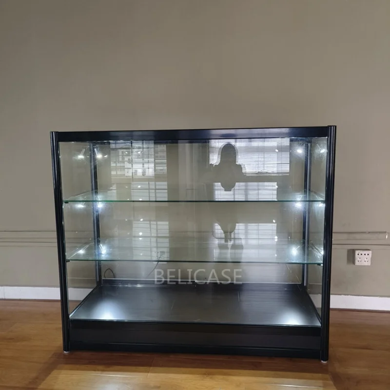 

Custom.7mm tempered glass show with top LED light full cabinet display showcase for retail smoke shop