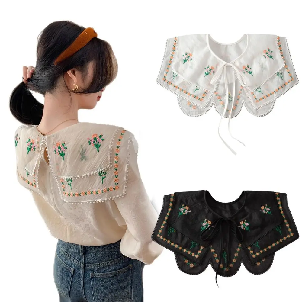 

Двухслойный декоративный воротник-накладка с вышивкой в деревенском стиле, имитация цветочного узора, маленькая накидка-шаль, декор для одежды в стиле кукольного воротника