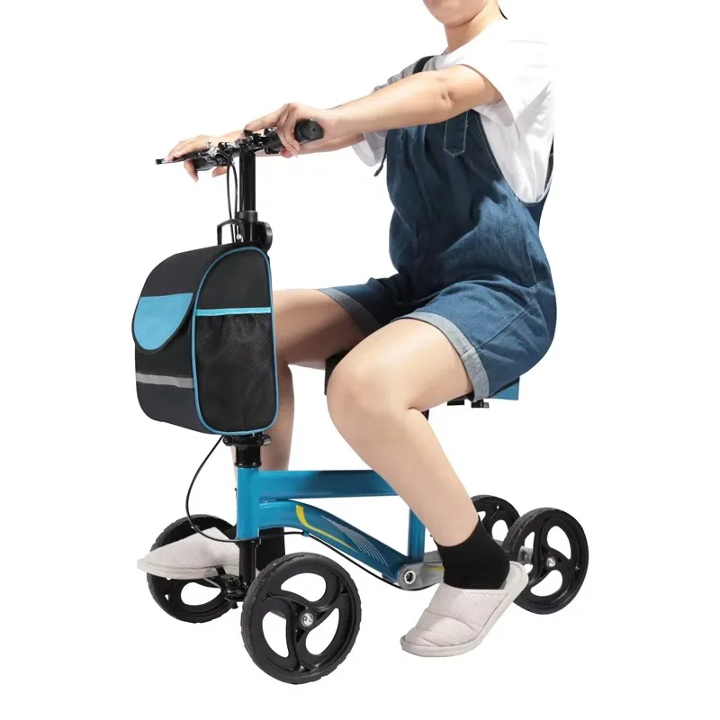 Lightweight steerable knee scooter with basket-folding 4-leg knee walker for mobility aids for the disabled