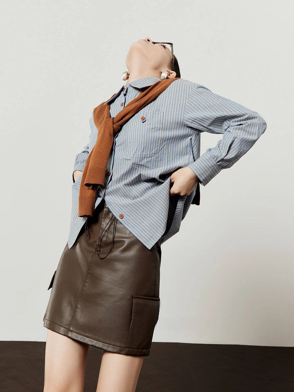 

Loose Blue Ne Striped irt for Women Breathable Casual Long Sve A-Line irt Vintage Color Blo Pattern