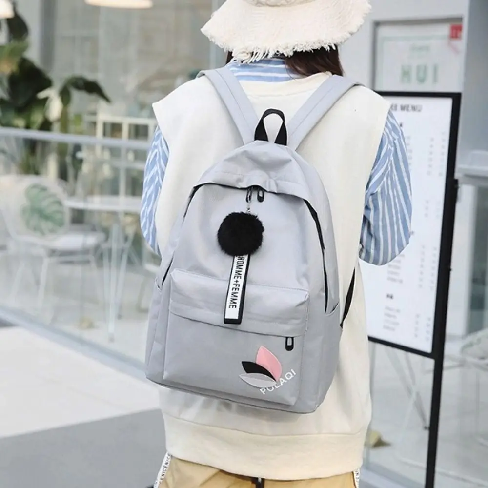 

Large Capacity Printed Leaves Backpack Printed Leaves Solid Color Canvas Rucksack Portable College Style Zipper Knapsack