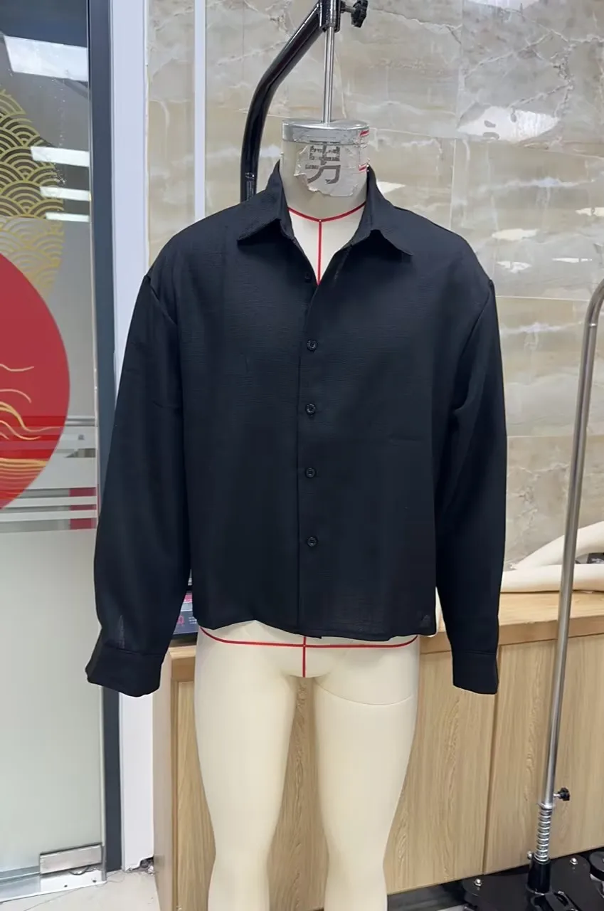 Men's Button Down Shirts Fashion Solid Color Long Sleeve Textured Crop Tops