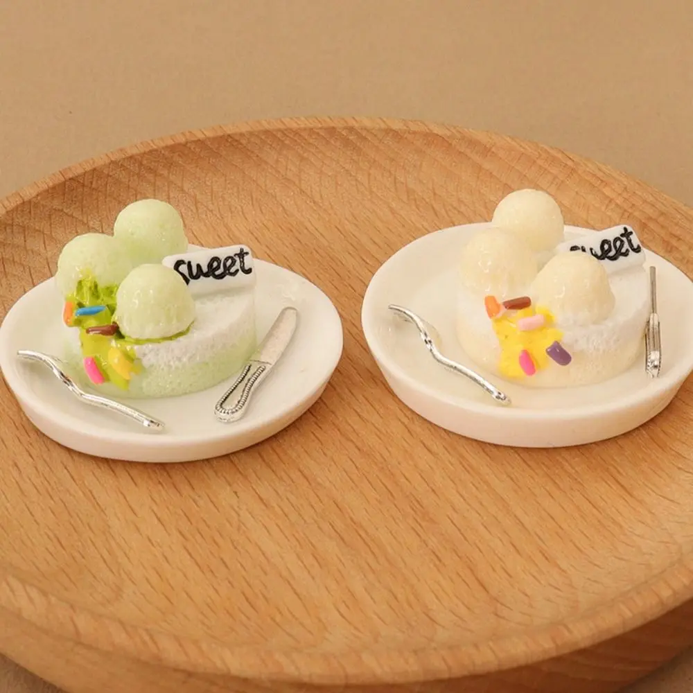 Resin Doll House Miniature Cake Dessert Set Cute DIY Accessories Dollhouse Accessories Included Plates and Cutlery