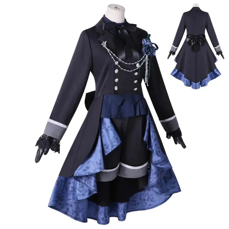 Disfraz de Cosplay de mayordomo, rosa negra, Shire Phantom, disfraz de Halloween, falda de esmoquin negra, conjunto de peluca