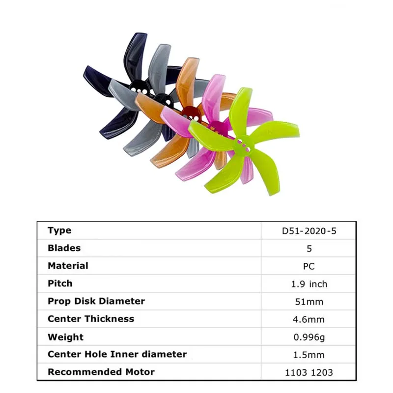 Gemfan D51 51mm 2020 Five-blade Duct Propeller 2-inch Small Hole Propeller 4 Pairs
